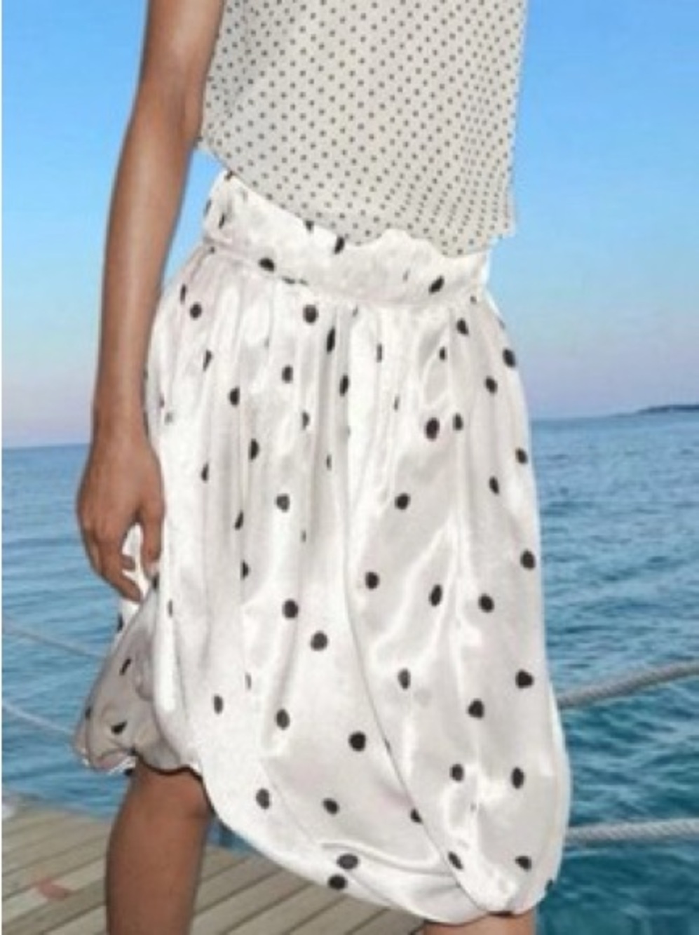 Polka Dot White Midi Skirt